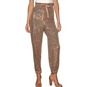 Free People Night Moves Sequin Harem Jogger Pants Metallic Rose Gold Size XS